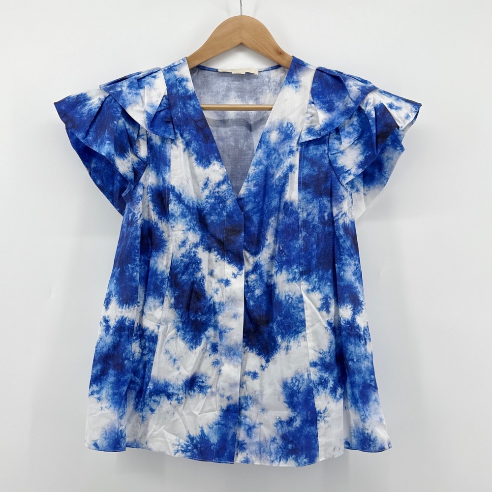 Jason Wu Blue Abstract-Print Flutter-Sleeve Blous… - image 2